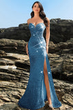 Sparkly Sweetheart Mermaid Black Sequin Long Formal Dress with Slit