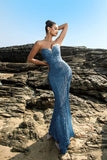 Sparkly Sweetheart Mermaid Black Sequin Long Formal Dress with Slit