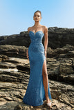 Sparkly Sweetheart Mermaid Black Sequin Long Formal Dress with Slit