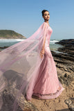Sparkly Pink Mermaid Sequin Long Formal Dress with Cape Sleeves
