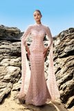 Sparkly Blush Mermaid Sequins Long Sleeves Formal Dress