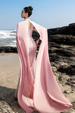 Sparkly Pink Mermaid Sequins Long Formal Dress with Cape Sleeves