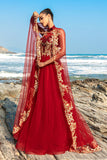 Sparkly Red A Line Appliqued Long Formal Dress with Detachable Cape
