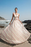 Sparkly Apricot A Line Sequin Long Formal Dress with 3D Flowers