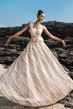 Sparkly Apricot A Line Sequin Long Formal Dress with 3D Flowers