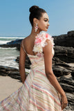 Sparkly Apricot A Line Sequin Long Formal Dress with 3D Flowers