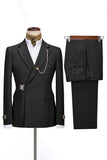 Navy Notched Lapel 2 Pieces Slim Fit Men Formal Suits with Lapel Chain