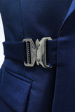 Navy Notched Lapel 2 Pieces Slim Fit Men Formal Suits with Lapel Chain