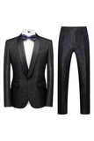 Jacquard Blue Shawl Lapel 2 Pieces Men Formal Suits