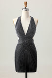 Black Bodycon V-Neck Beaded Homecoming Dress