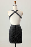 Black Bodycon V-Neck Beaded Homecoming Dress
