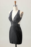 Black Bodycon V-Neck Beaded Homecoming Dress