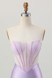 Lilac Beaded Strapless Corset Short Satin Homecoming Dress