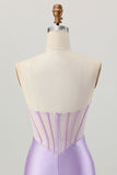 Lilac Beaded Strapless Corset Short Satin Homecoming Dress