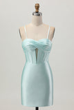Light Green Bodycon Corset Cut Out Beaded Short Homecoming Dress