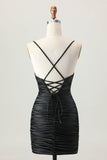 Dark Khaki Ruched Cut-Out Tight Mini Homecoming Dress with Lace Up Back