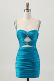 Dark Khaki Ruched Cut-Out Tight Mini Homecoming Dress with Lace Up Back