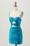 Dark Khaki Ruched Cut-Out Tight Mini Homecoming Dress with Lace Up Back