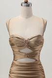 Dark Khaki Ruched Cut-Out Tight Mini Homecoming Dress with Lace Up Back