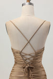 Dark Khaki Ruched Cut-Out Tight Mini Homecoming Dress with Lace Up Back