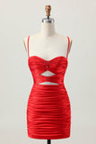 Dark Khaki Ruched Cut-Out Tight Mini Homecoming Dress with Lace Up Back
