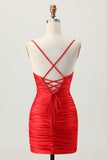 Dark Khaki Ruched Cut-Out Tight Mini Homecoming Dress with Lace Up Back