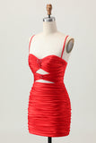 Dark Khaki Ruched Cut-Out Tight Mini Homecoming Dress with Lace Up Back