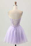 Sparkly A Line Strapless Sequins Lace Up Back Mini Lilac Homecoming Dress with Beading