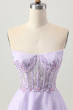 Sparkly A Line Strapless Sequins Lace Up Back Mini Lilac Homecoming Dress with Beading