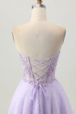 Sparkly A Line Strapless Sequins Lace Up Back Mini Lilac Homecoming Dress with Beading