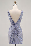 Sparkly Lilac V-Neck Sequins Bodycon Homecoming Dress
