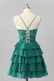 Dark Green A Line Sequins Tiered Homecoming Dress with Appliques