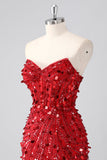 Sparkly Fuchsia Strapless Tight Short Sequins Corset Homecoming Dress with Beading