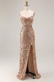 Royal Blue Sequin Strapless Mermaid Prom Dress with High Slit