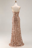 Strapless Sequin Corset Mermaid Long Prom Dress with High Slit – Glamorous Twin Look