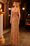 Royal Blue Sequin Strapless Mermaid Prom Dress with High Slit