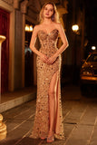 Strapless Sequin Corset Mermaid Long Prom Dress with High Slit – Glamorous Twin Look