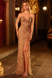 Royal Blue Sequin Strapless Mermaid Prom Dress with High Slit