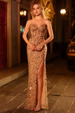 Royal Blue Sequin Strapless Mermaid Prom Dress with High Slit