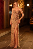 Royal Blue Sequin Strapless Mermaid Prom Dress with High Slit