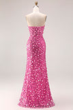 Sparkly Mermaid Champagne Strapless Long Formal Dress With Slit
