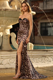 Coffee Leopard Mermaid Printed Corset Long Formal Dress with Slit