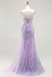 Purple Sweetheart Beaded Mermaid Corset Sequin Long Prom Dress with Slit