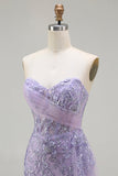 Purple Sweetheart Beaded Mermaid Corset Sequin Long Prom Dress with Slit