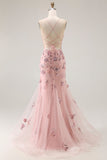 Blush Mermaid Corset Beaded Long Plus Size Prom Dress with Sequins
