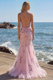 Sparkly Blush Floral Mermaid Long Corset Formal Dress with Sequin