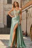 Pink Mermaid Beaded Corset Satin Long Prom Dress with Side Drape