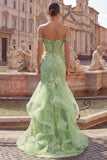 Off the Shoulder Blush Mermaid Beaded Corset Long Plus Size Prom Dress with Ruffles