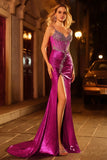 Sparkly Golden Mermaid Beaded Corset Lace Up Back Long Prom Dress with Slit