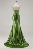 Sparkly Golden Mermaid Beaded Corset Lace Up Back Long Prom Dress with Slit